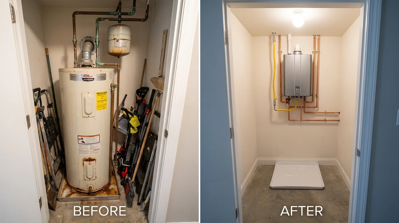 Tank water heater versus wall-mounted tankless unit comparison for Coats, NC homeowners