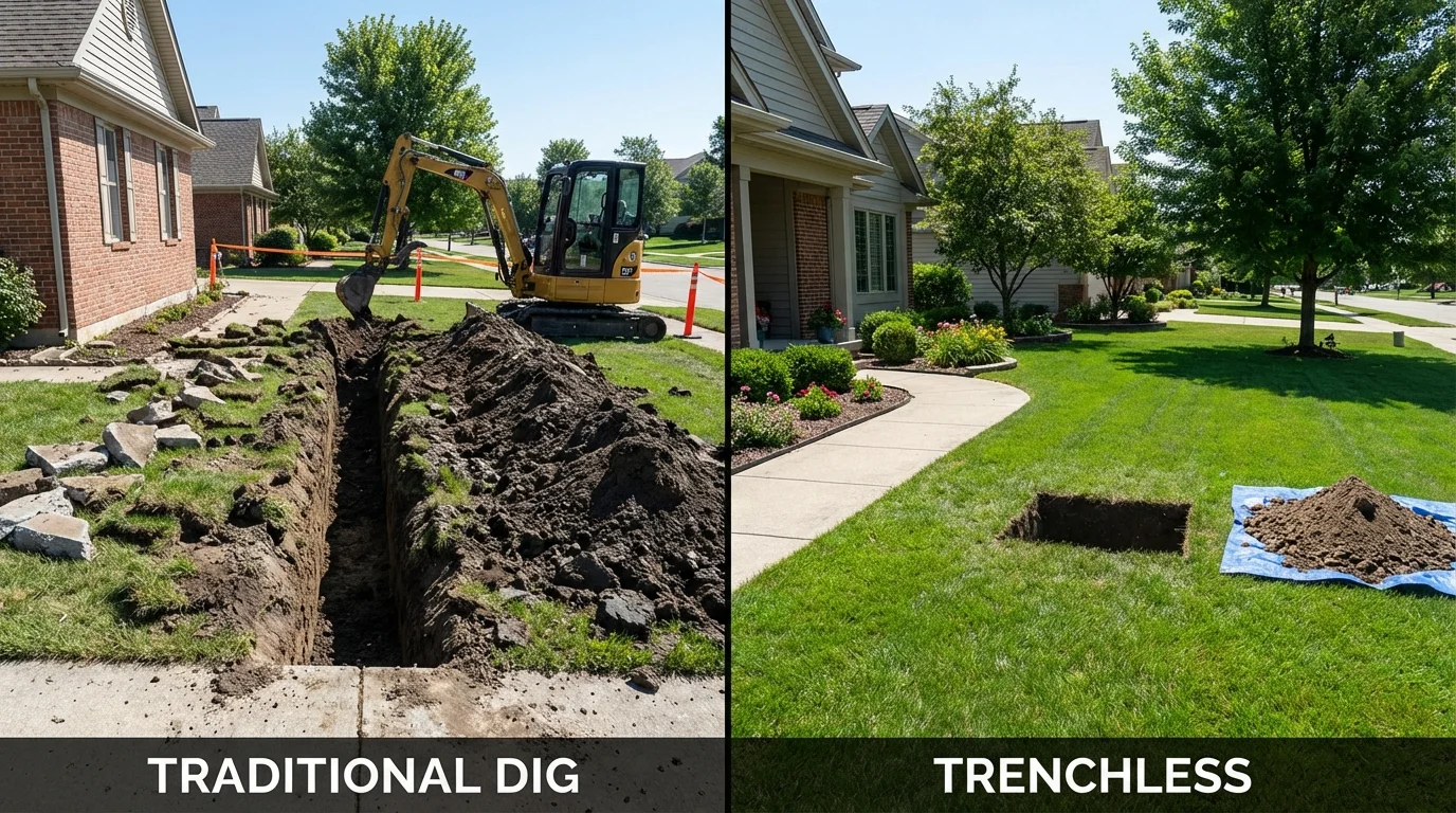Trenchless sewer repair with minimal yard damage versus traditional excavation in Coats, NC